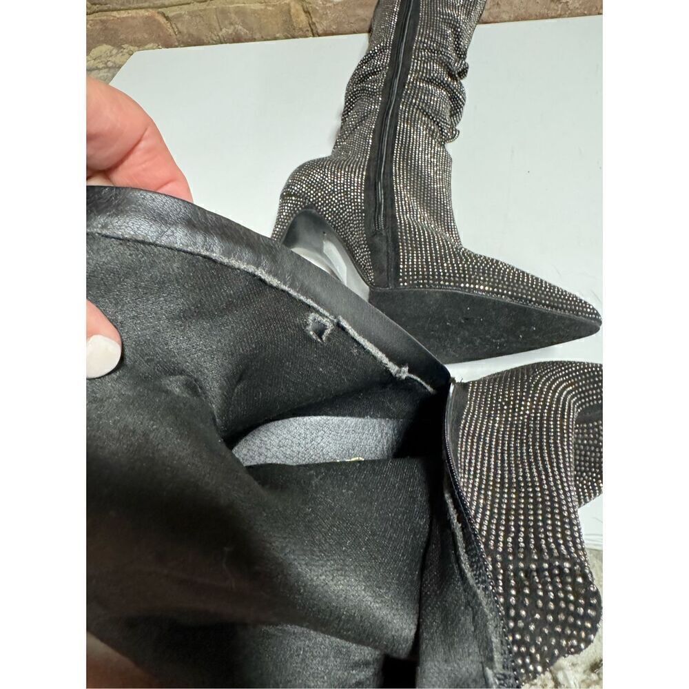 Mata Black Silver Sparkle Slouch Pointed Toe Heeled Boot Size 10 NEW - Picture 9 of 10